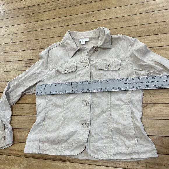 Charter Club Petite 100% Linen Shacket Womens PM M Shirt Jacket Beige Grunge* - Picture 6 of 16
